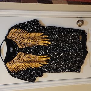 T-shirt, black with golden wings, XL